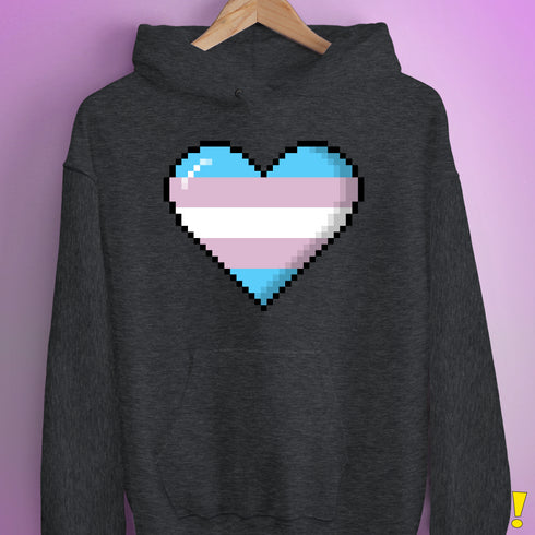 Transgender Pride 8-Bit Pixel Heart Hoodie - Dark Grey Heather